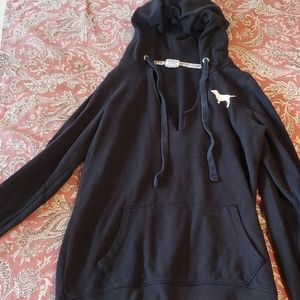 Pink Victoria secret black hooded sweatshirt